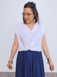 Haut fluide ajouré aux épaules – Ocre, Blanc & Vieux rose