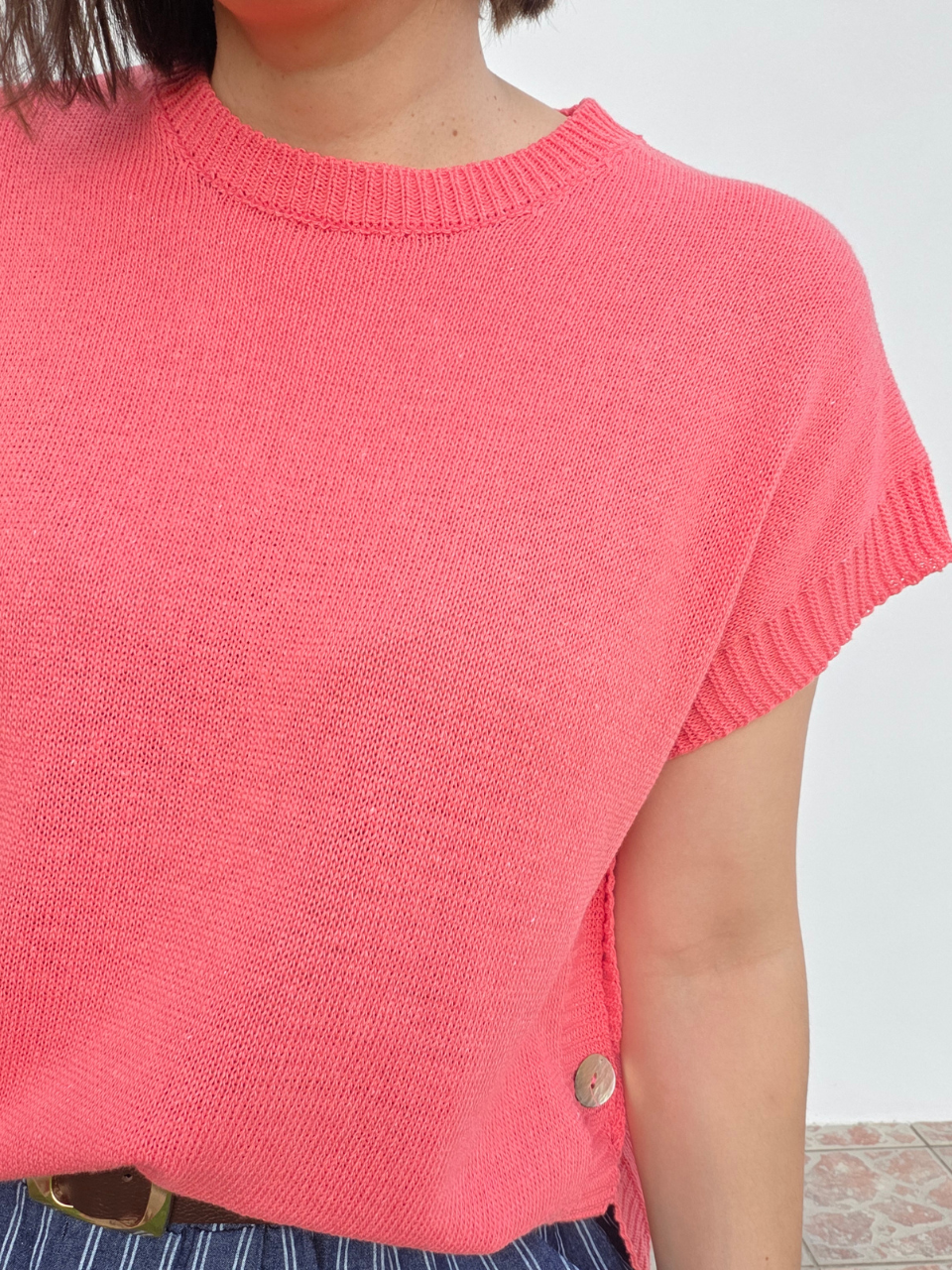 Haut en maille corail boutons sur le côté - Taille unique