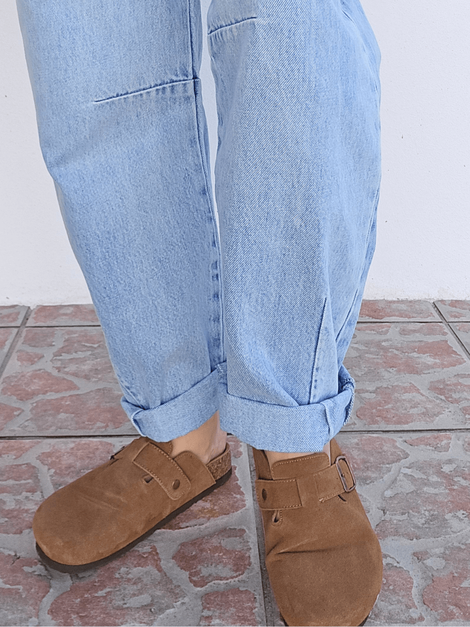 Jean coupe barrel bleu clair