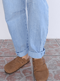 Jean coupe barrel bleu clair