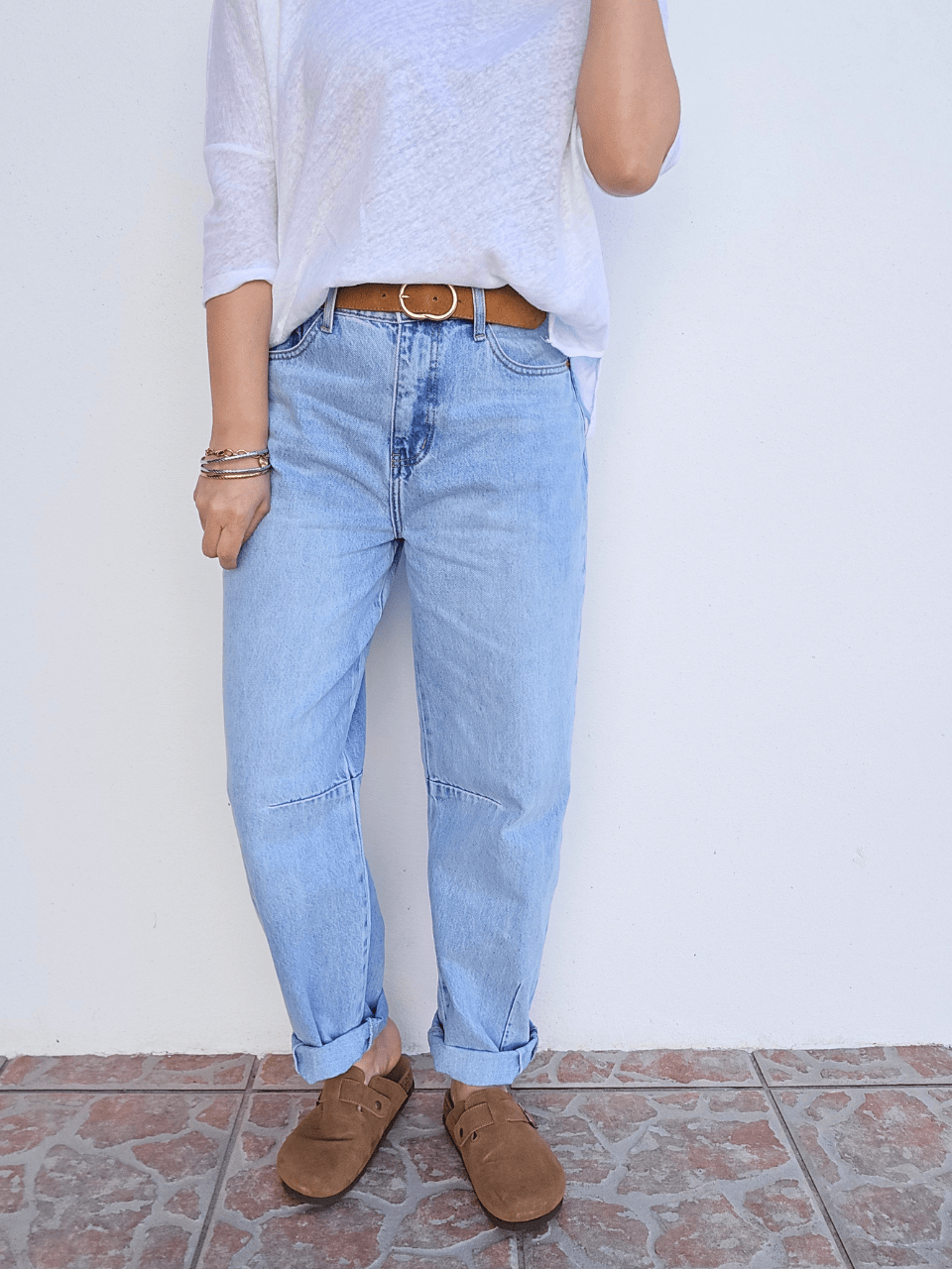 Jean coupe barrel bleu clair
