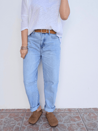 Jean coupe barrel bleu clair