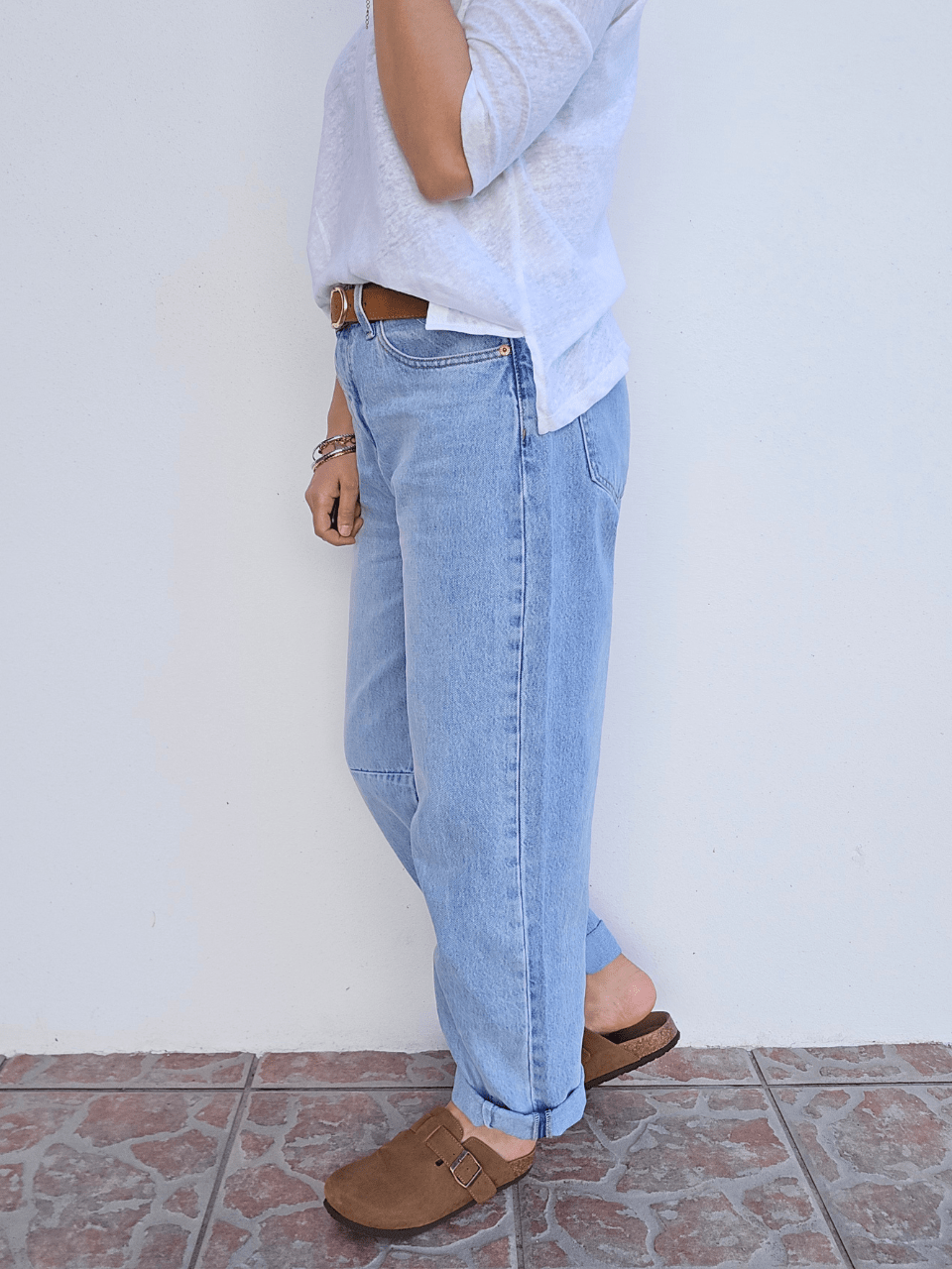 Jean coupe barrel bleu clair
