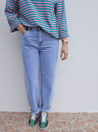 Jean femme coupe barrel denim bleu clair