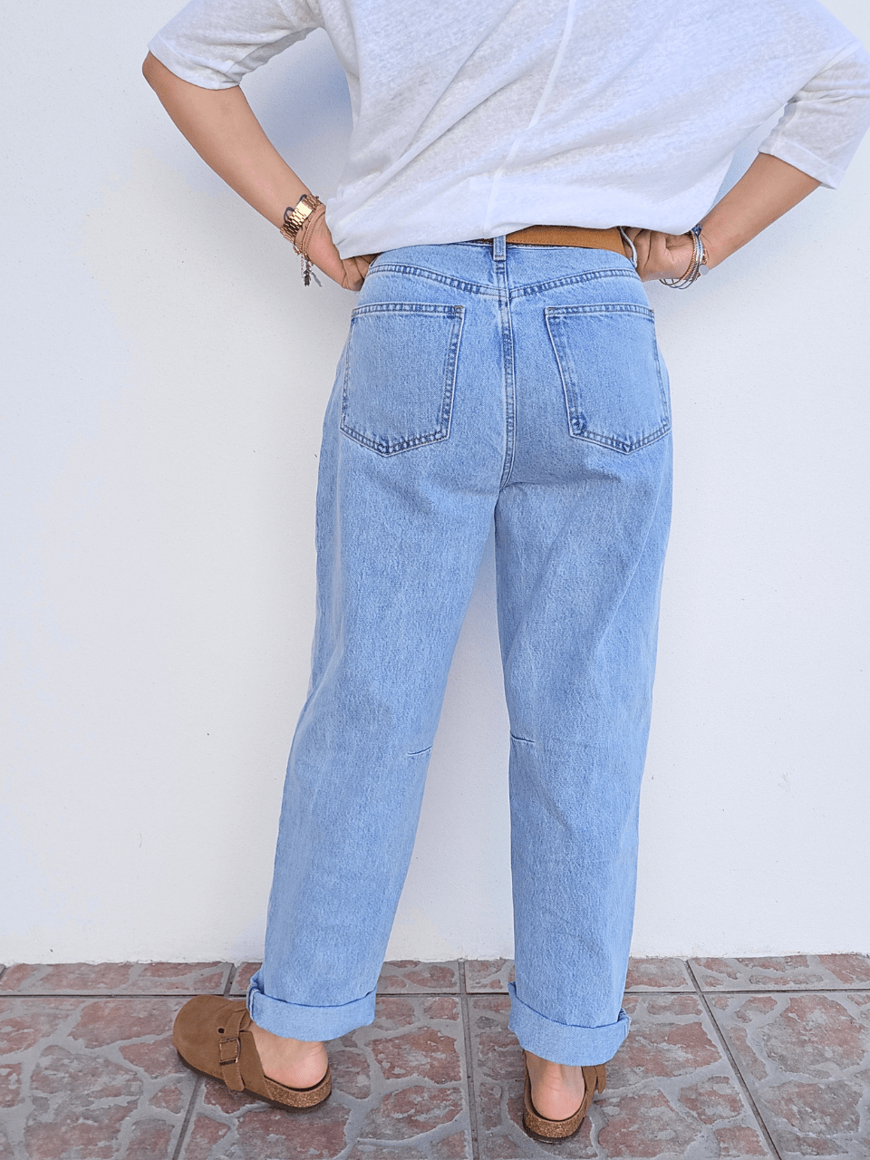 Jean coupe barrel bleu clair