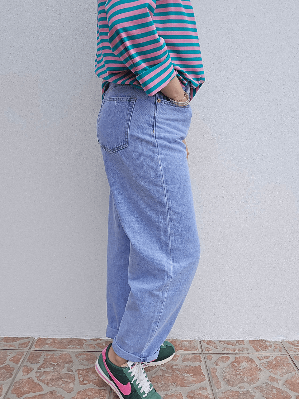 Jean femme coupe barrel denim bleu clair