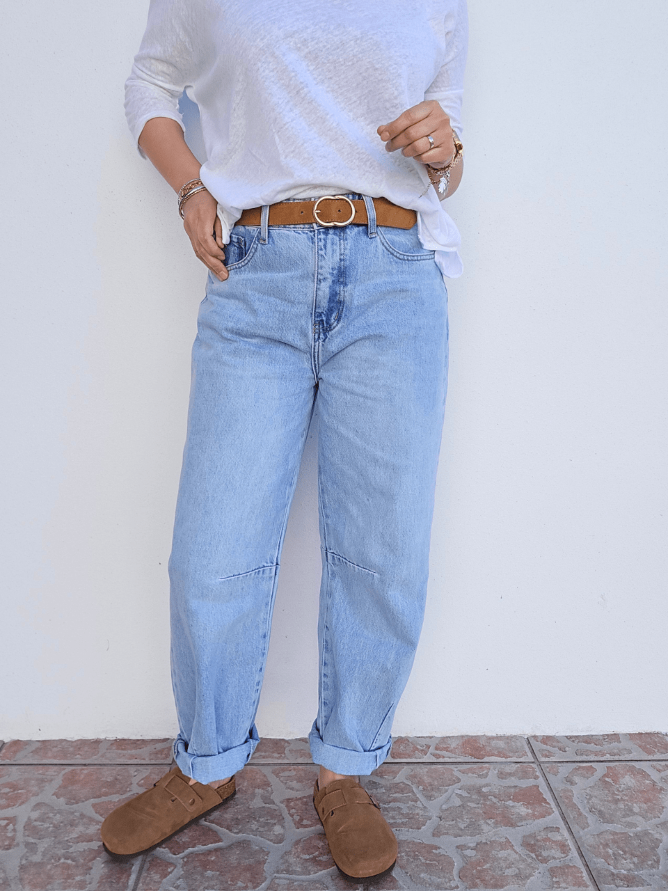 Jean coupe barrel bleu clair