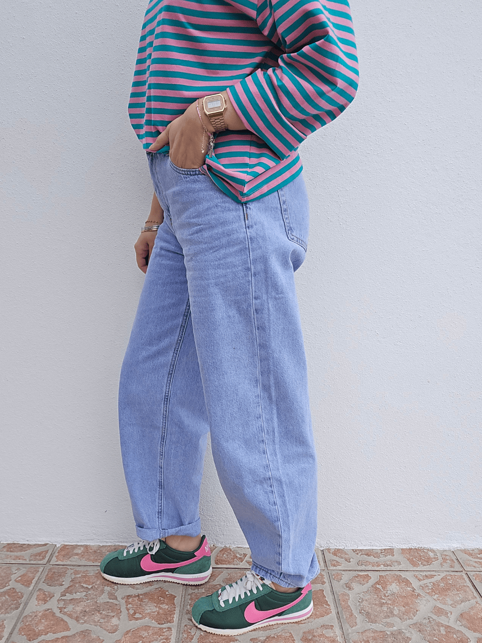 Jean femme coupe barrel denim bleu clair