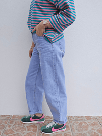 Jean femme coupe barrel denim bleu clair