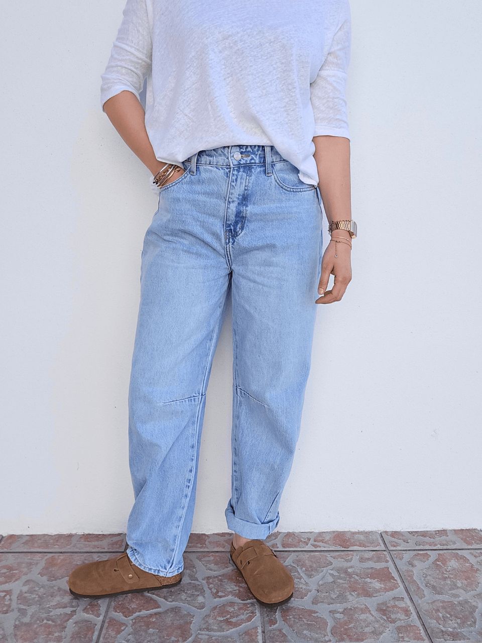Jean coupe barrel bleu clair