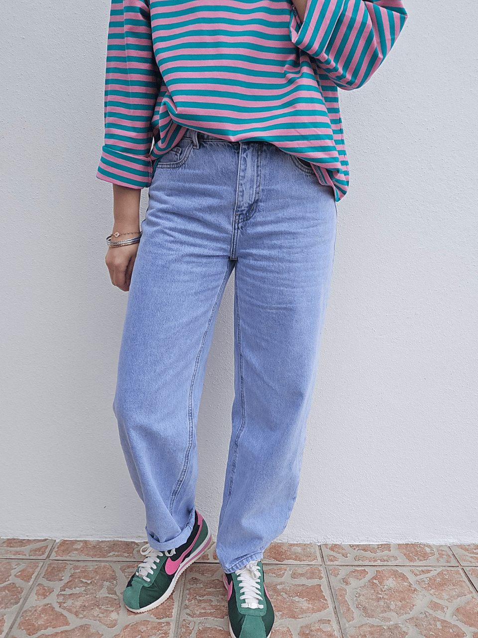 Jean femme coupe barrel denim bleu clair