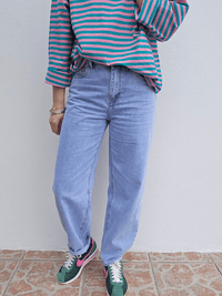 Jean femme coupe barrel denim bleu clair
