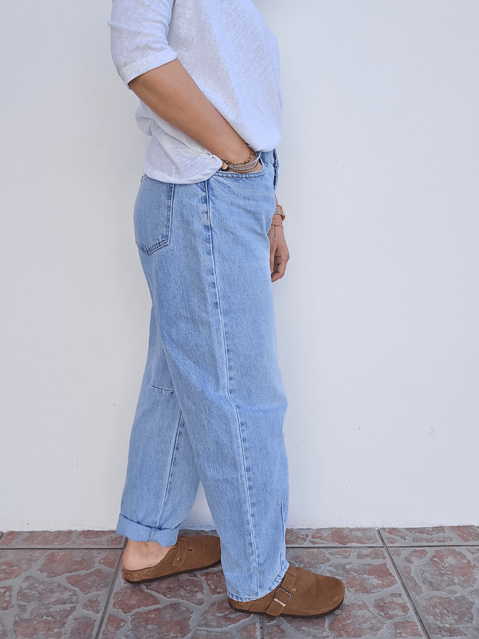 Jean coupe barrel bleu clair