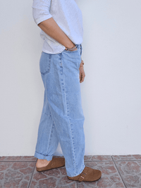 Jean coupe barrel bleu clair