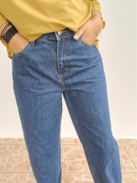 Jean barrel femme bleu brut