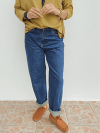 Jean barrel femme bleu brut