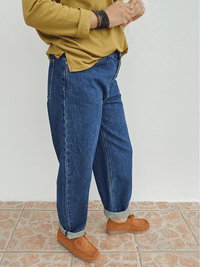 Jean barrel femme bleu brut