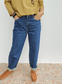 Jean barrel femme bleu brut