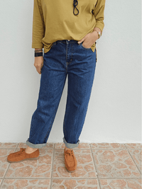 Jean barrel femme bleu brut
