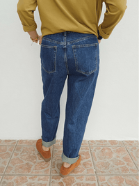 Jean barrel femme bleu brut