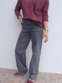 Jean gris ardoise femme – coupe droite large taille haute