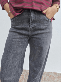 Jean gris ardoise femme – coupe droite large taille haute