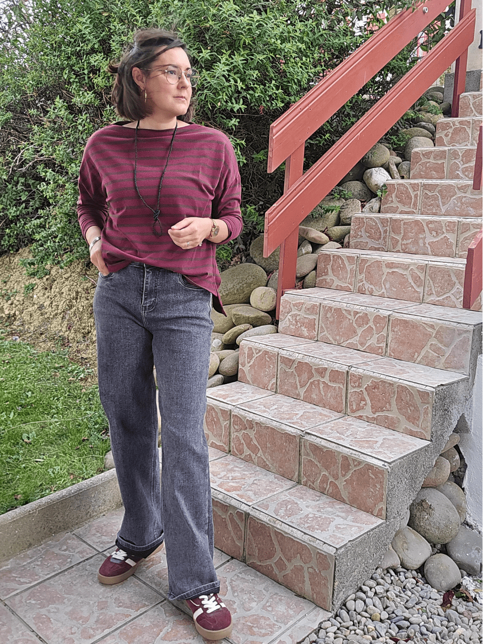 Jean gris ardoise femme – coupe droite large taille haute