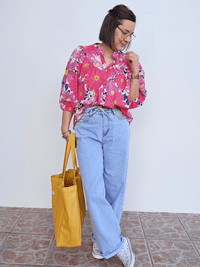 Jean large taille haute bleu clair – denim souple – Oraije