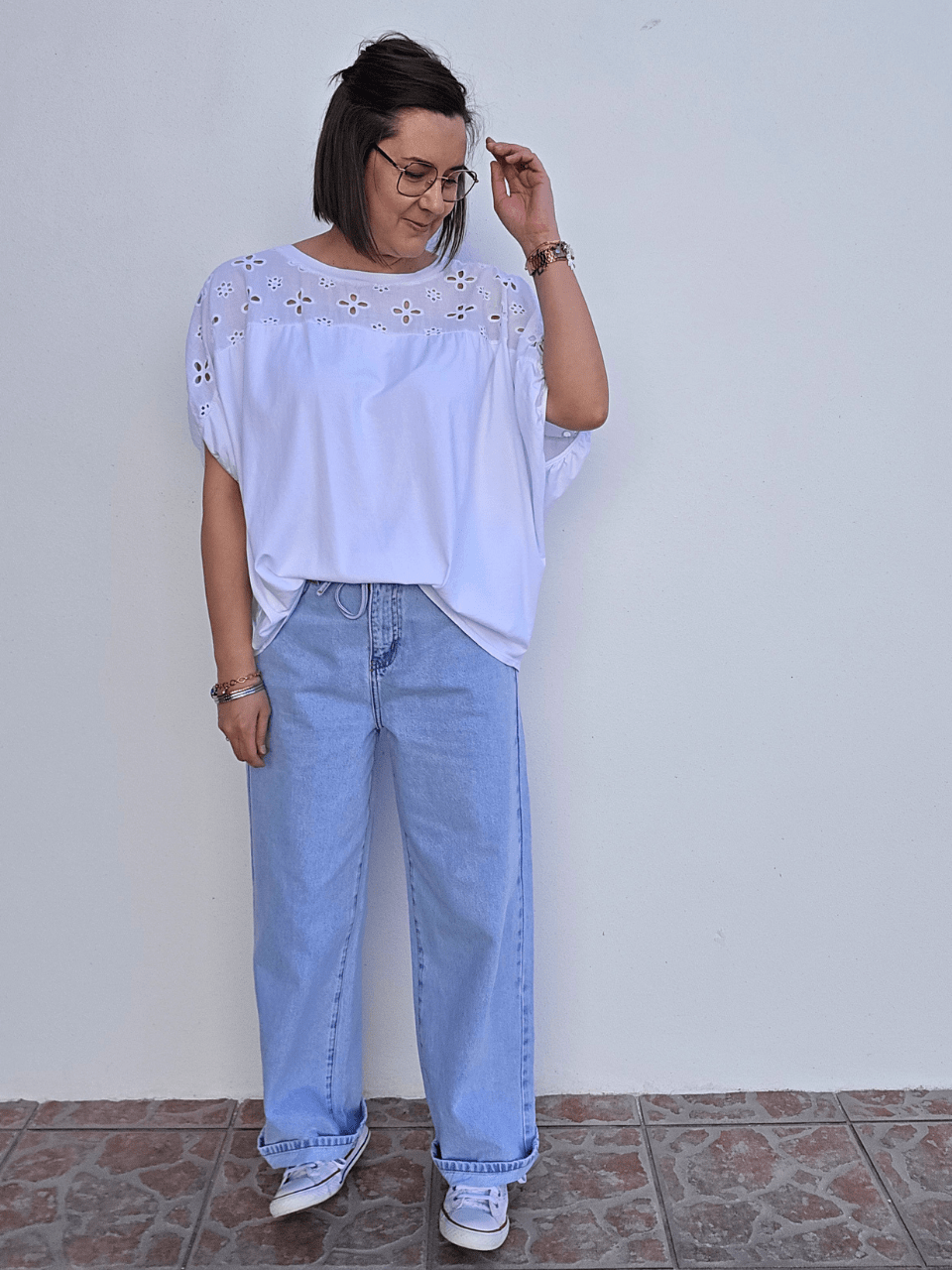 Jean large taille haute bleu clair – denim souple – Oraije