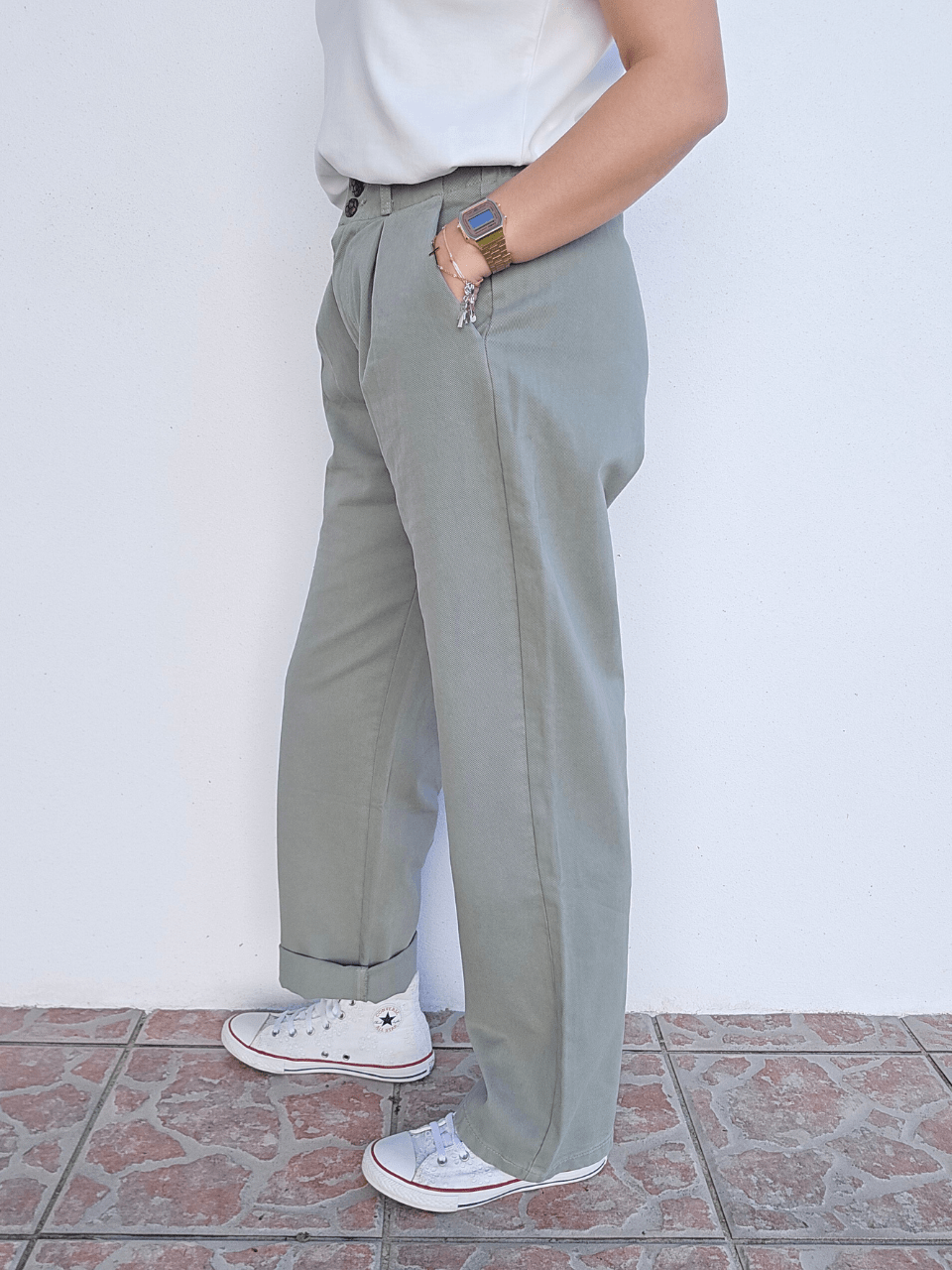 Jean mom femme taille haute vert sauge – Oraije