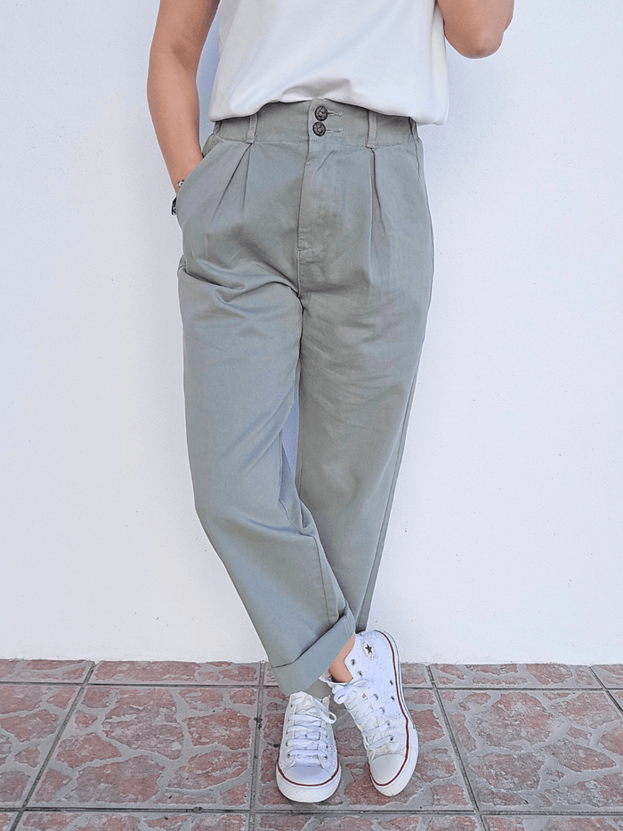 Jean mom femme taille haute vert sauge – Oraije