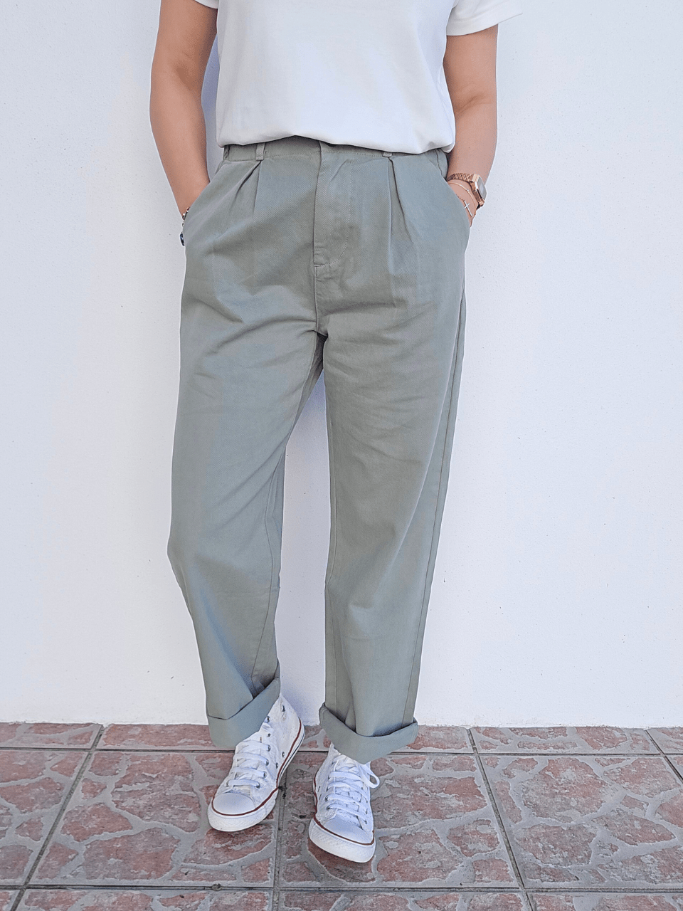 Jean mom femme taille haute vert sauge – Oraije