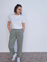 Jean mom femme taille haute vert sauge – Oraije