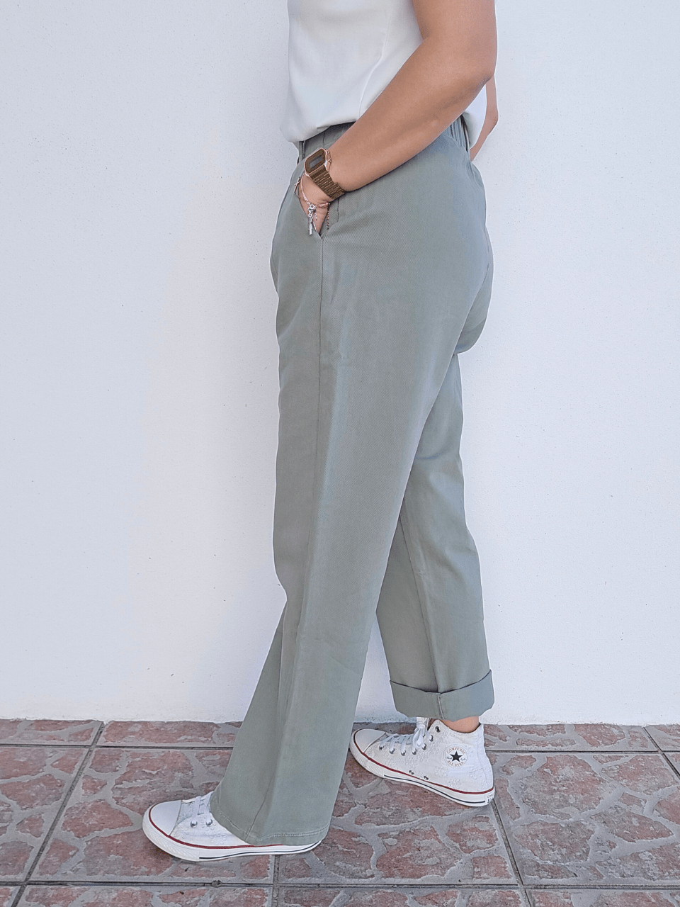 Jean mom femme taille haute vert sauge – Oraije