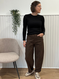 jean barrel léopard marron look