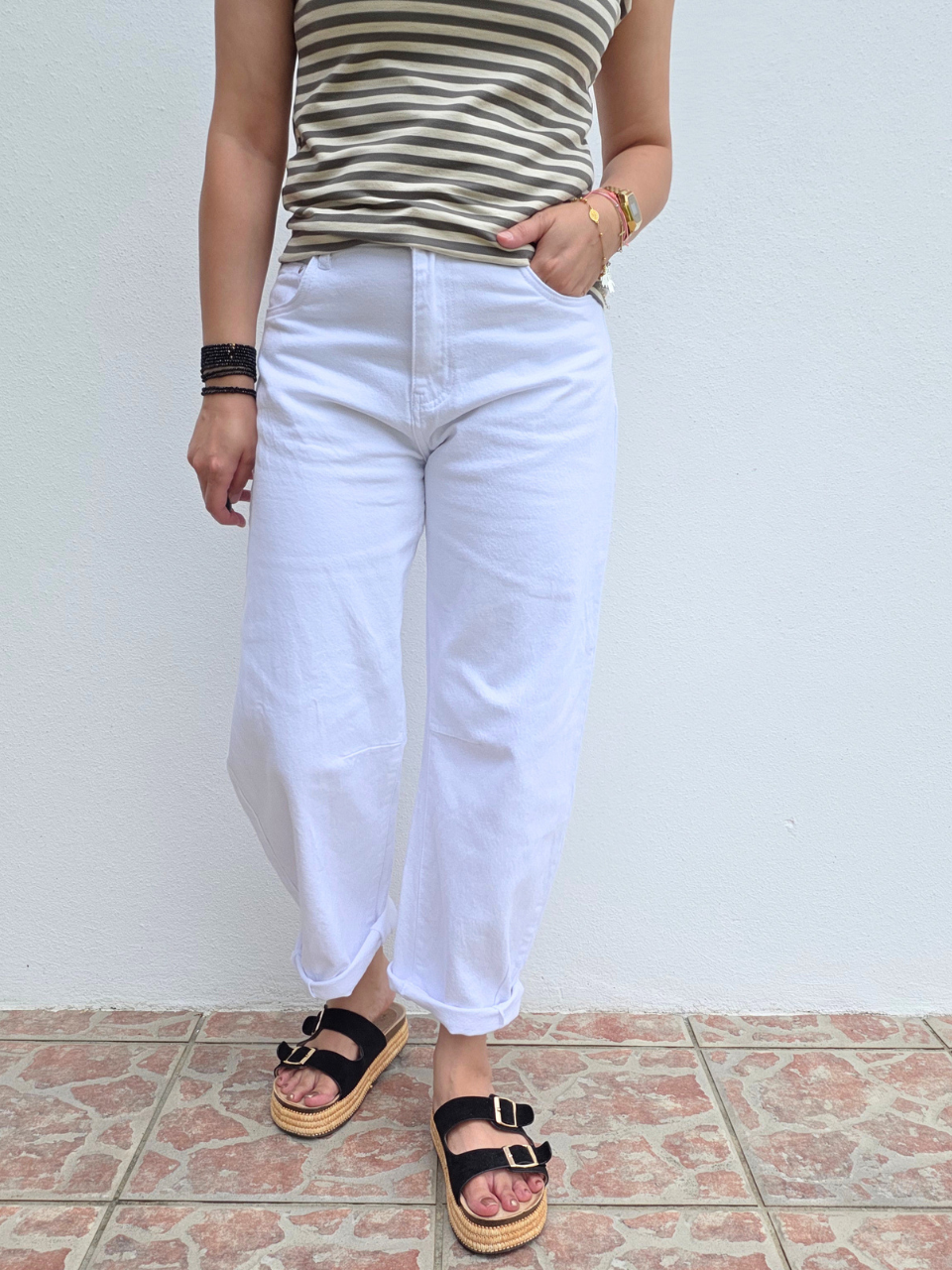 Jean barrel blanc femme
