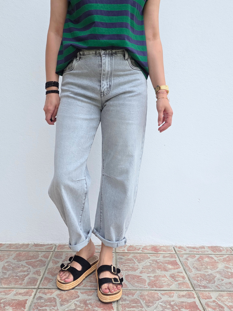 Jean barrel gris 