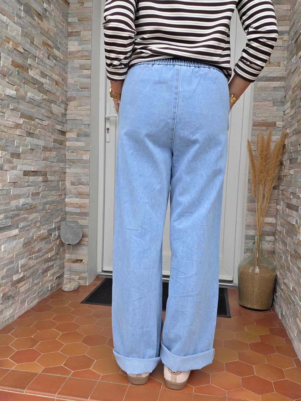 Jean large taille élastique femme