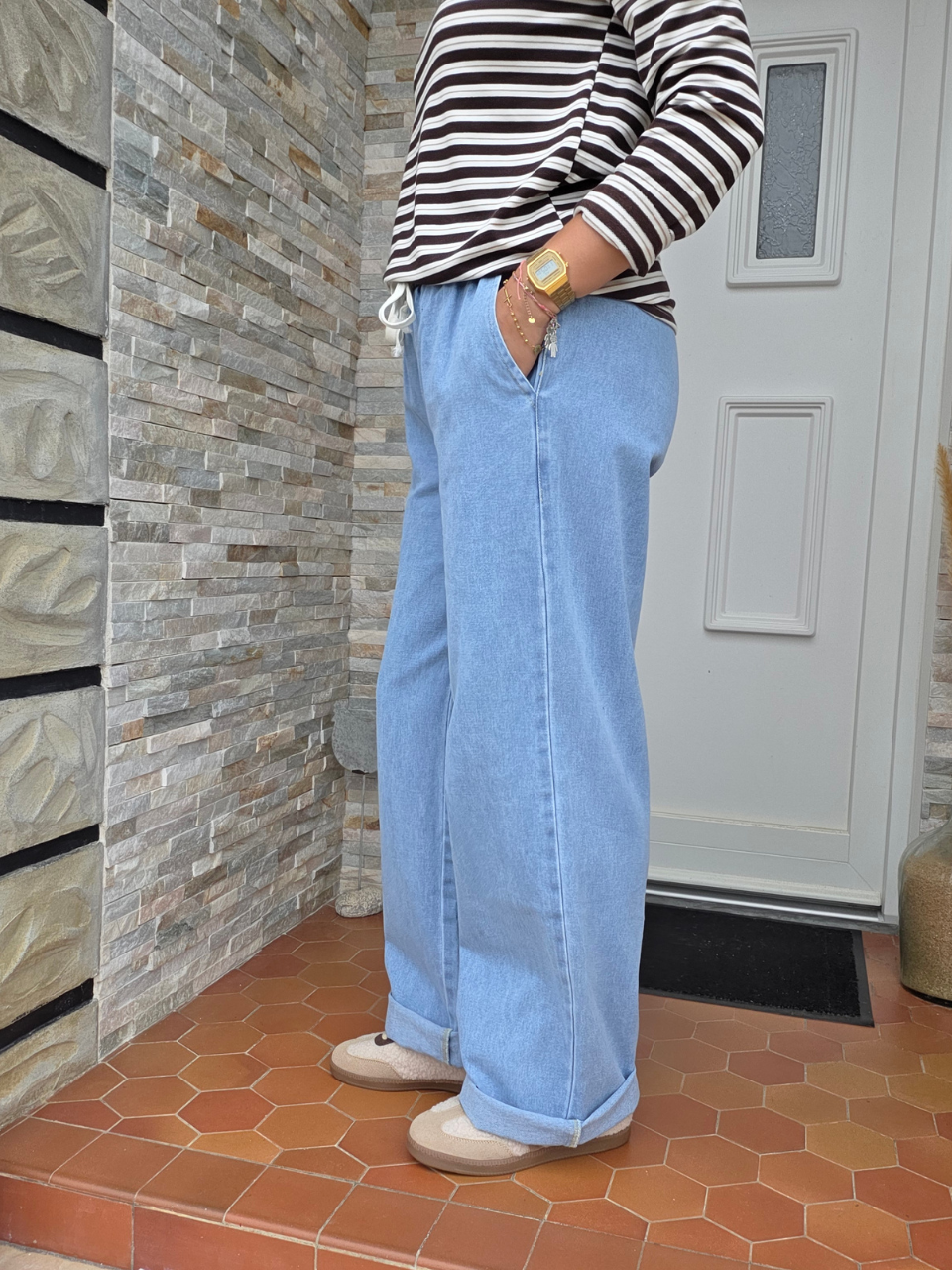 Jean large taille élastique femme