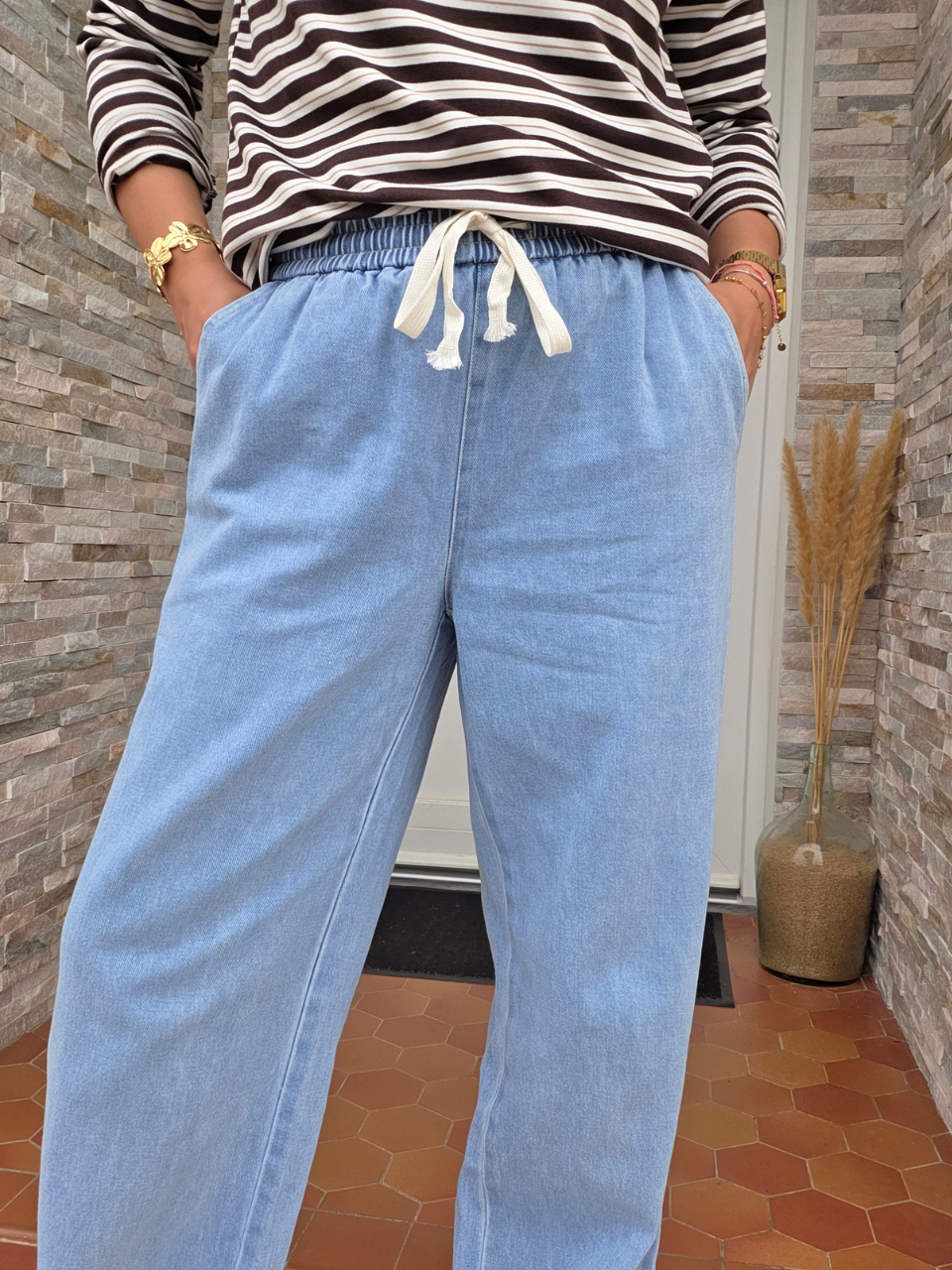 Jean large taille élastique femme