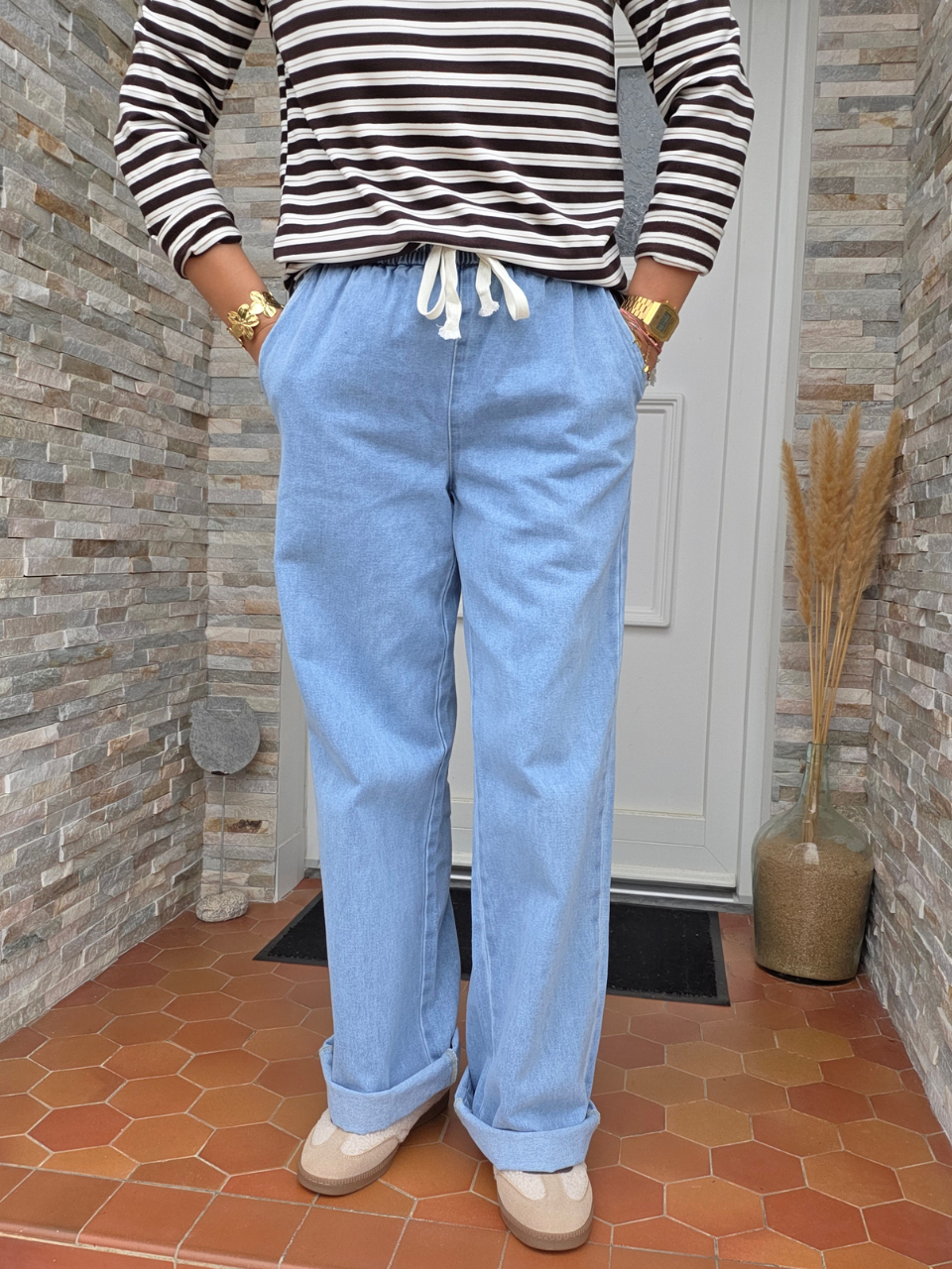 Jean large taille élastique femme