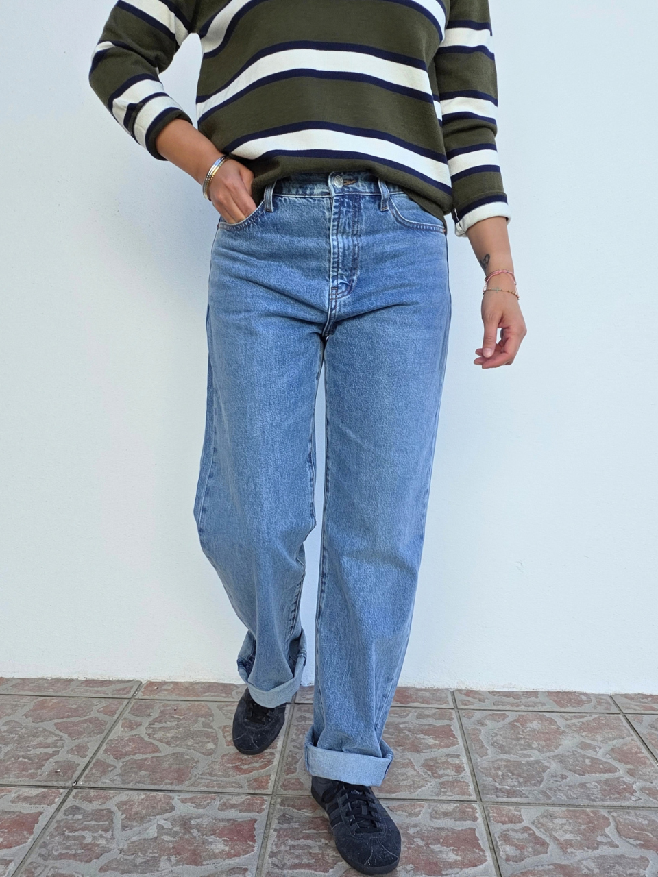 Jean droit femme bleu taille haute Oraije