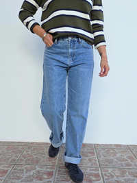 Jean droit femme bleu taille haute Oraije