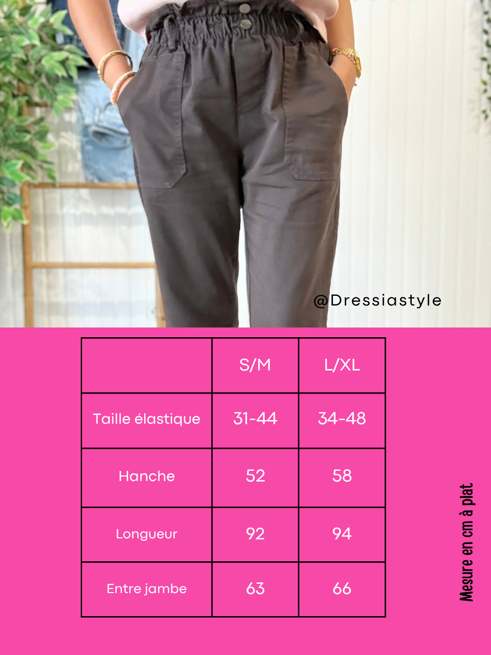 Pantalon jean marron femme taille élastiquée coupe carotte