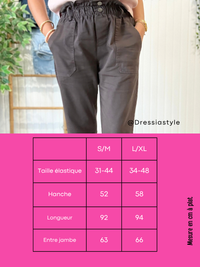 Pantalon jean marron femme taille élastiquée coupe carotte