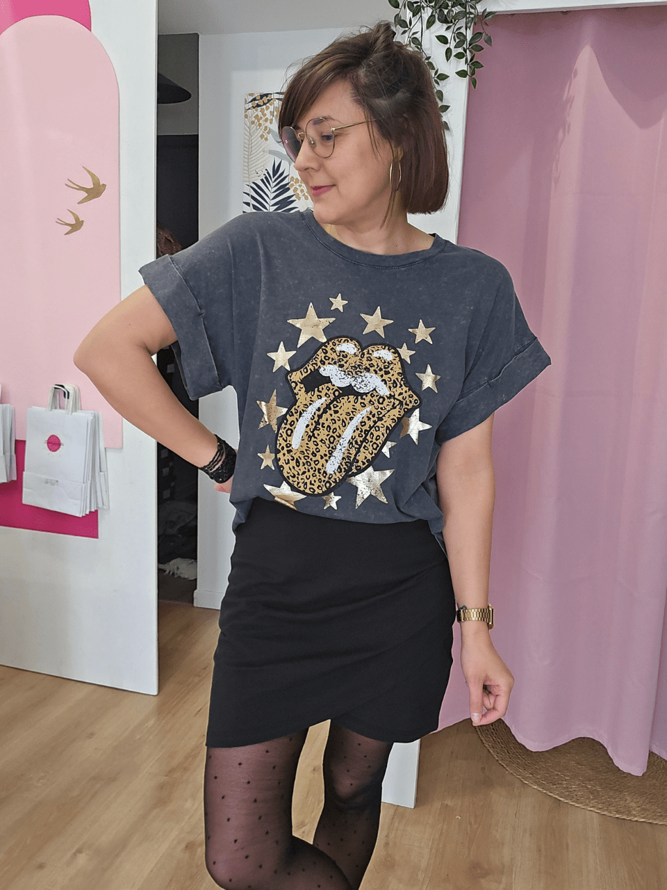 Jupe noire en coton piqué GOTS - Mellinette