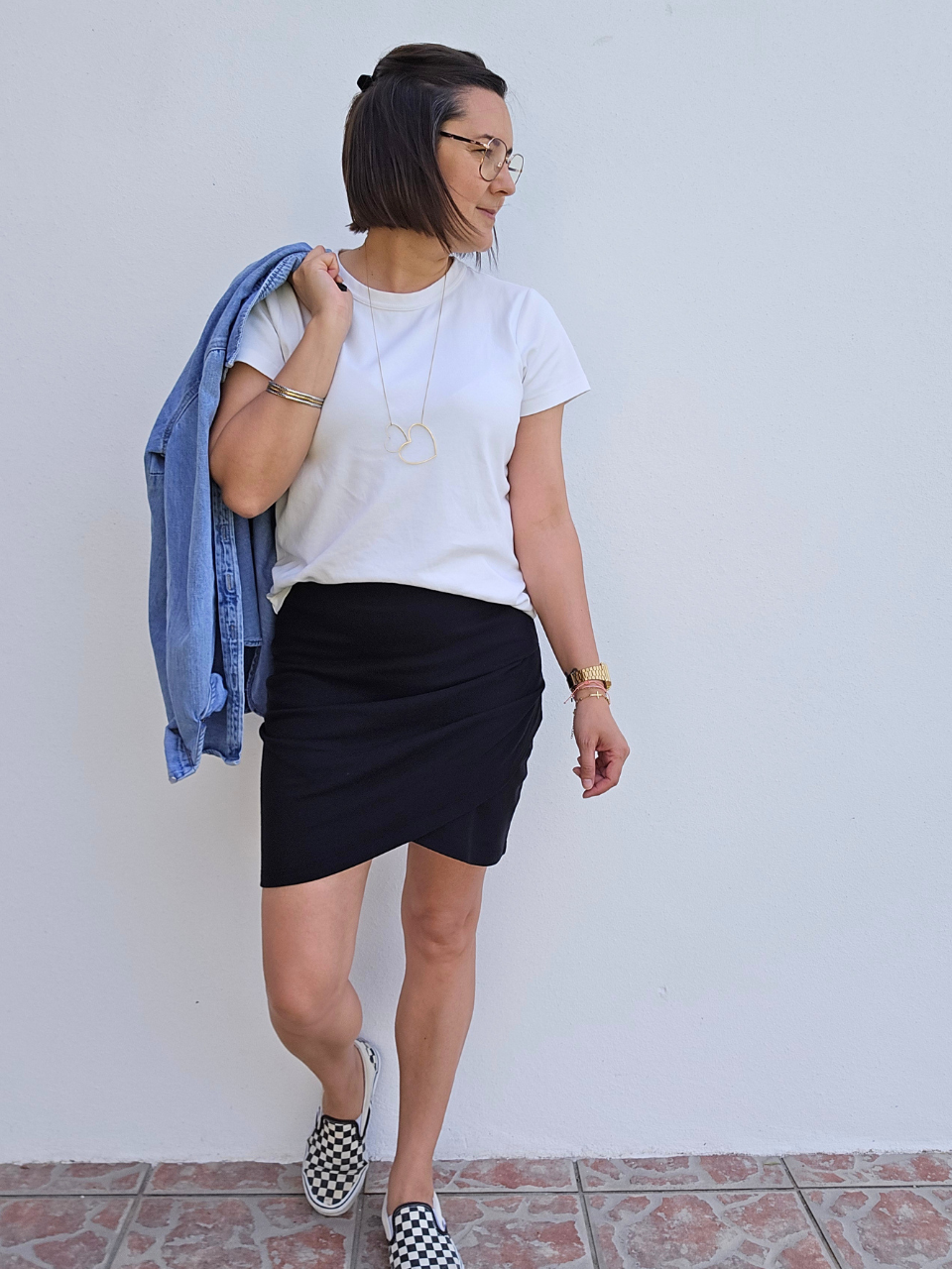 Jupe noire en coton piqué GOTS - Mellinette