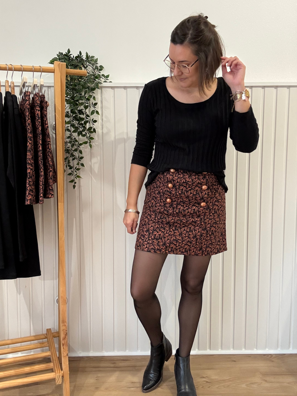 Jupe courte chic cuivrée Mellinette – Création artisanale française