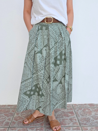 Jupe longue en coton imprimé bandana avec ceinture – Taille unique 36 à 40