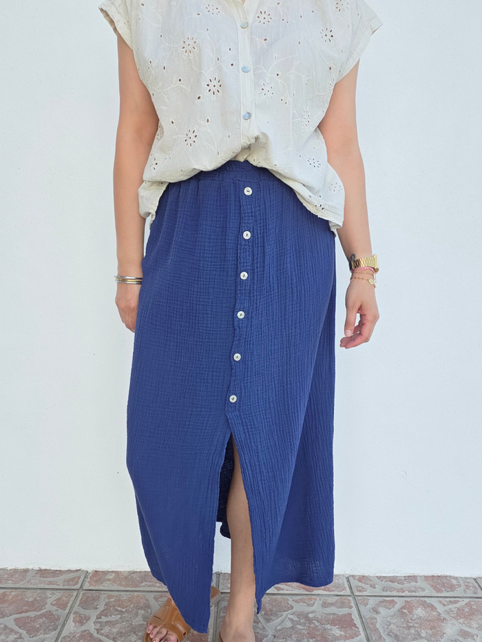 Jupe longue gaze de coton marine 